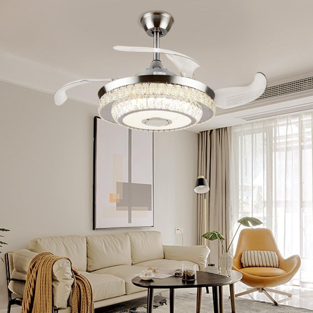 42" Silver Bluetooth Crystal Invisible Ceiling Fan with Light DS-FR19