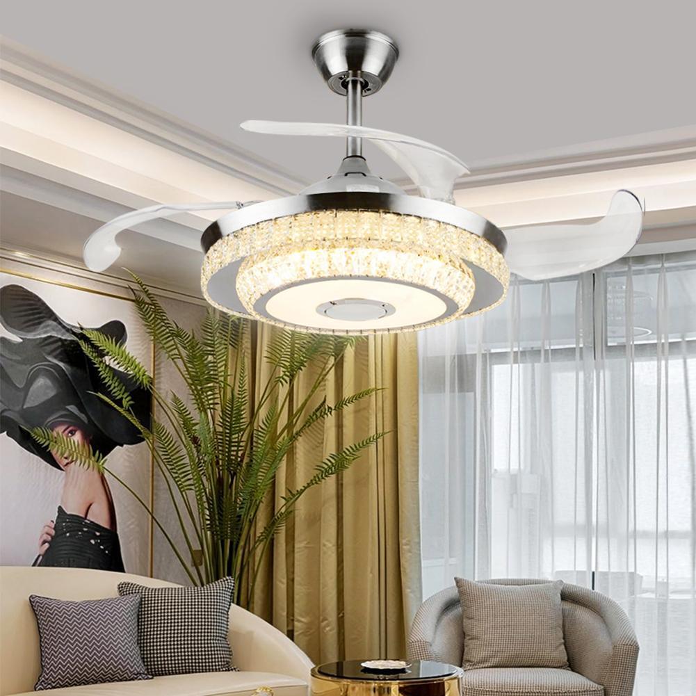 42" Silver Bluetooth Crystal Invisible Ceiling Fan with Light DS-FR19
