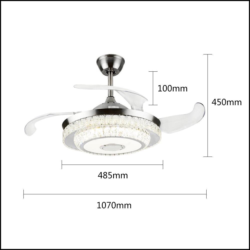 42" Silver Bluetooth Crystal Invisible Ceiling Fan with Light DS-FR19