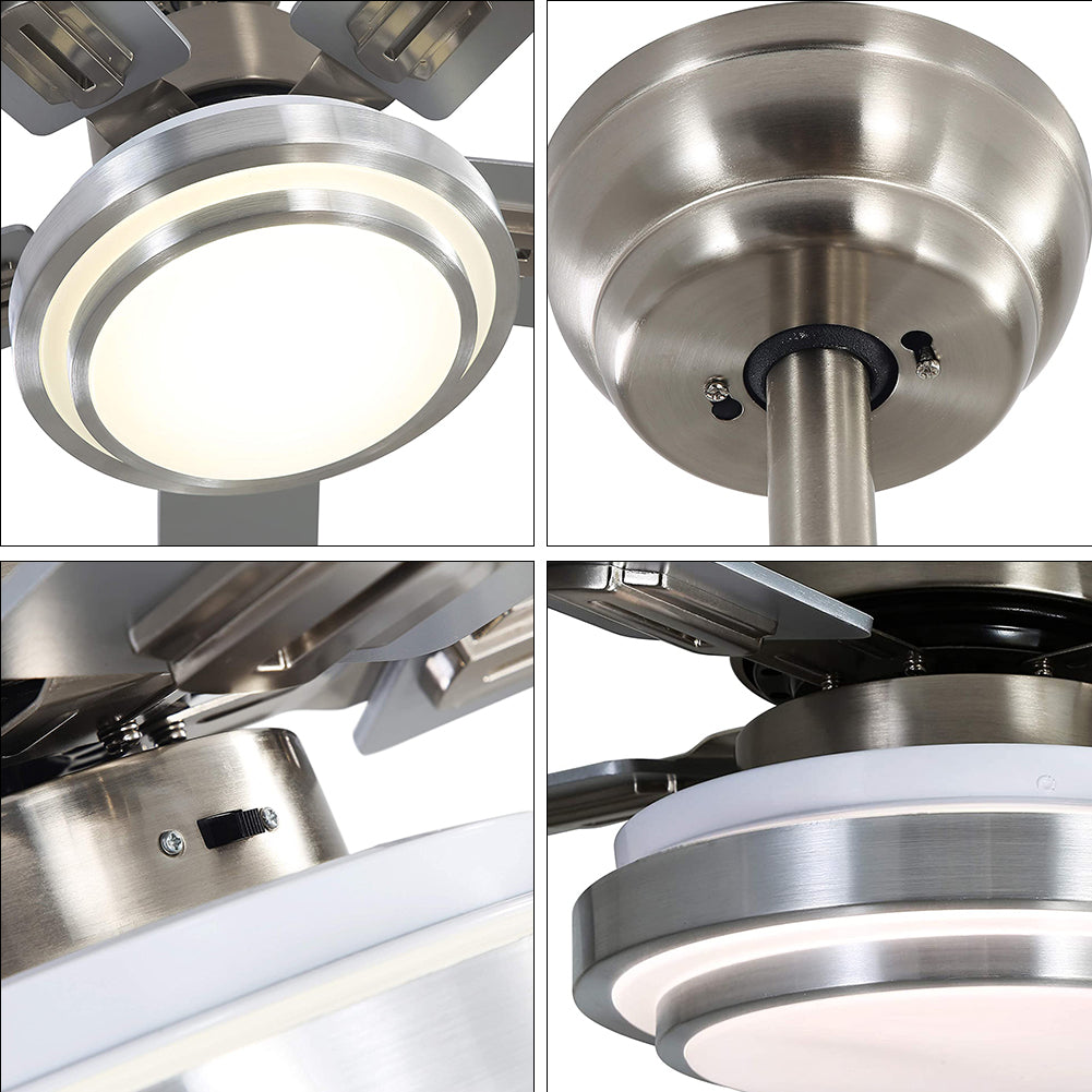 42" 5-Leaf Stainless Steel Three-Tone-Light Fan with Light DS-LN122