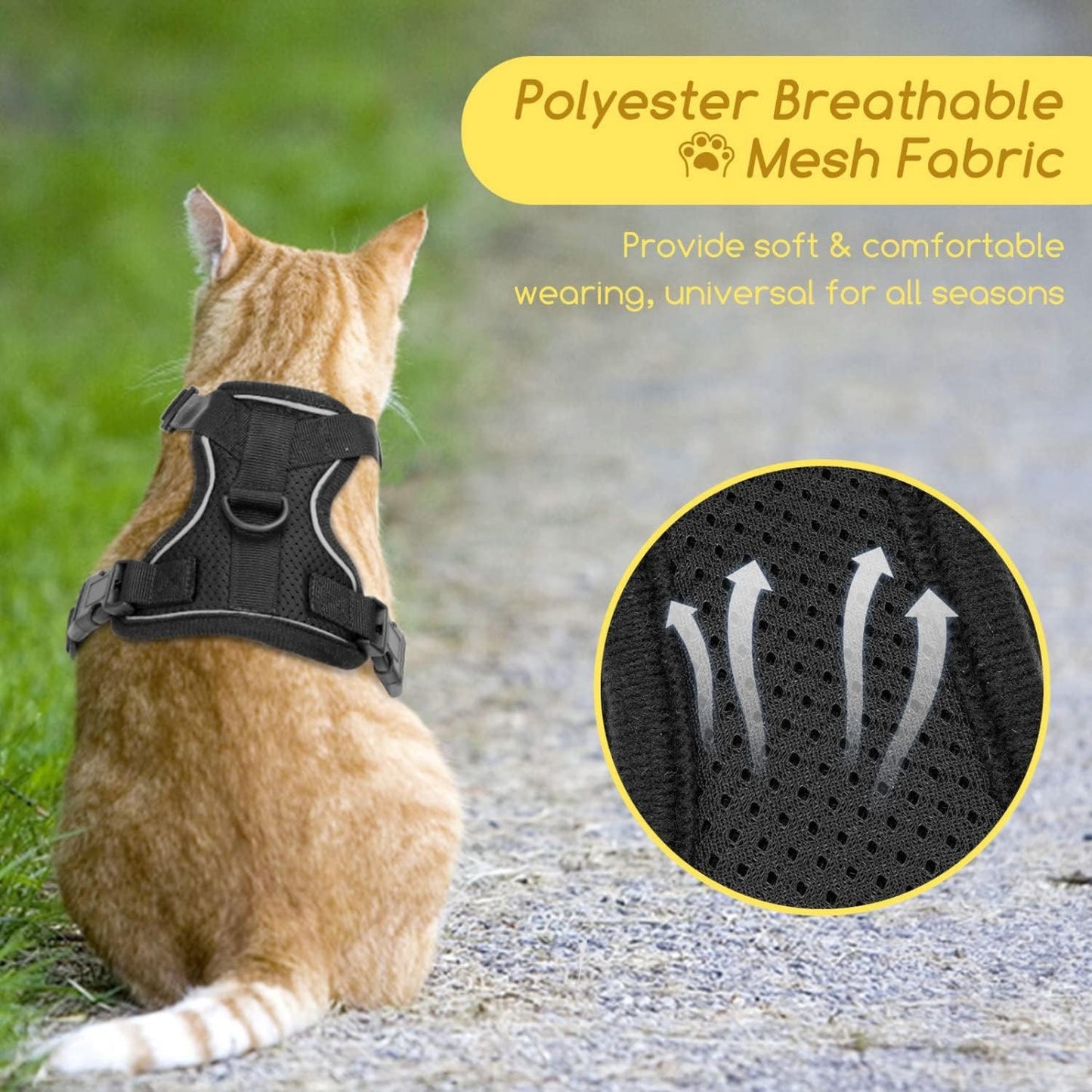 Cat Harness and Leash, with Soft Breathable Air Mesh, No Pull Walking Escape Proof Harness and Leash Set