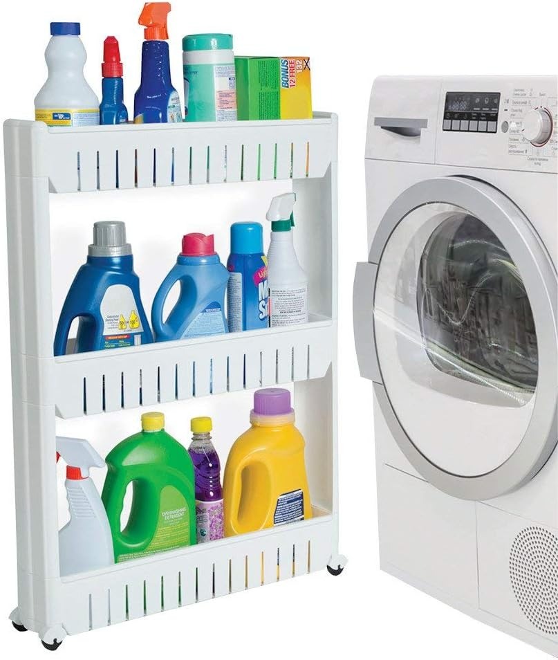 Slide Out Storage Tower White, 3-Tier, 4.4"D x 9.5"W x 21.8"H
