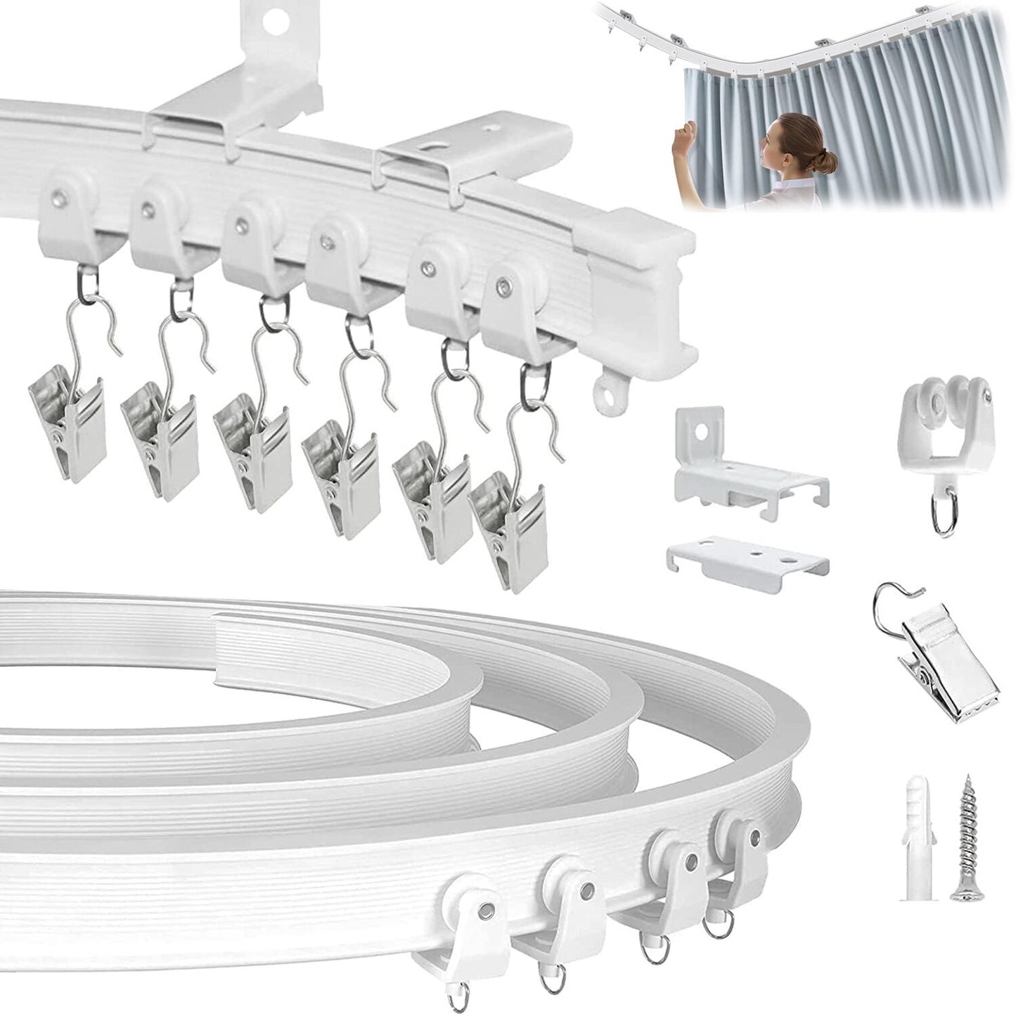 Ceiling Curtain Track,10Ft Flexible Bendable Curtain Track,Heavy Duty RV Sliding Curtain Rail System Room Divider,Ceiling Track for Curtains White