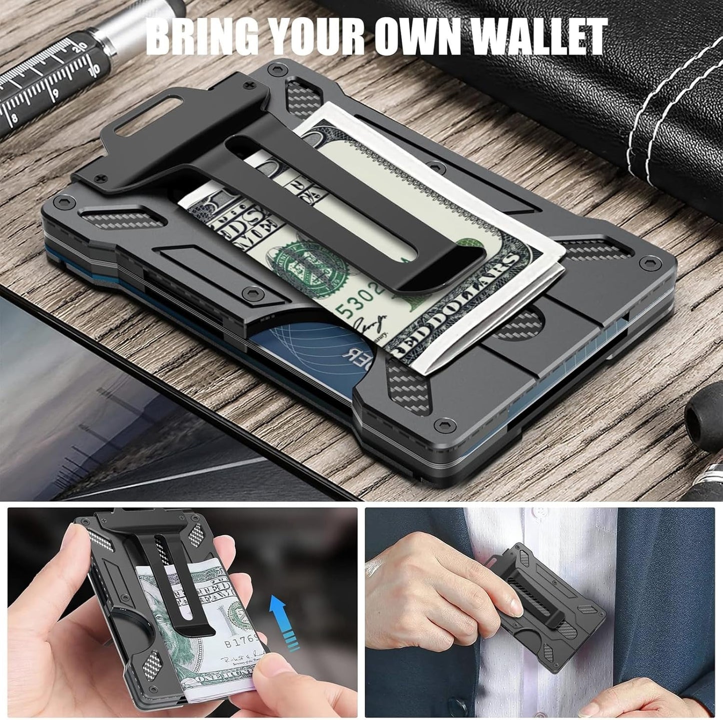 Men Wallet with Airtag Holder, Air Tag Wallet, Minimalist Slim Wallet with Money Clip