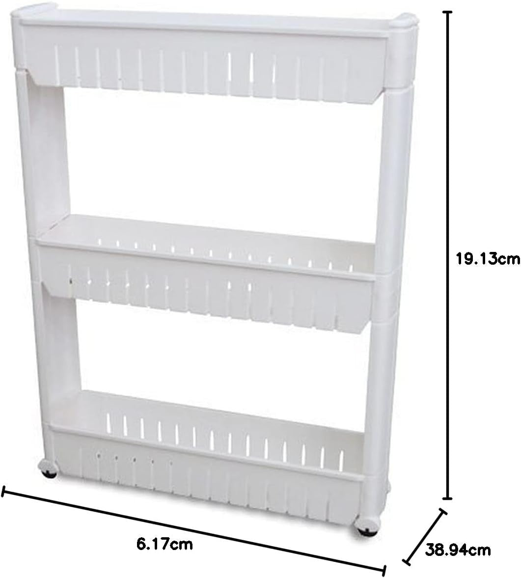 Slide Out Storage Tower White, 3-Tier, 4.4"D x 9.5"W x 21.8"H