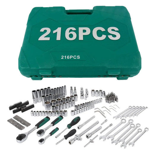 216PCS Socket Set Kit Mechanics Tool Ratchet Wrench Car Repair Tool Set W/ Case