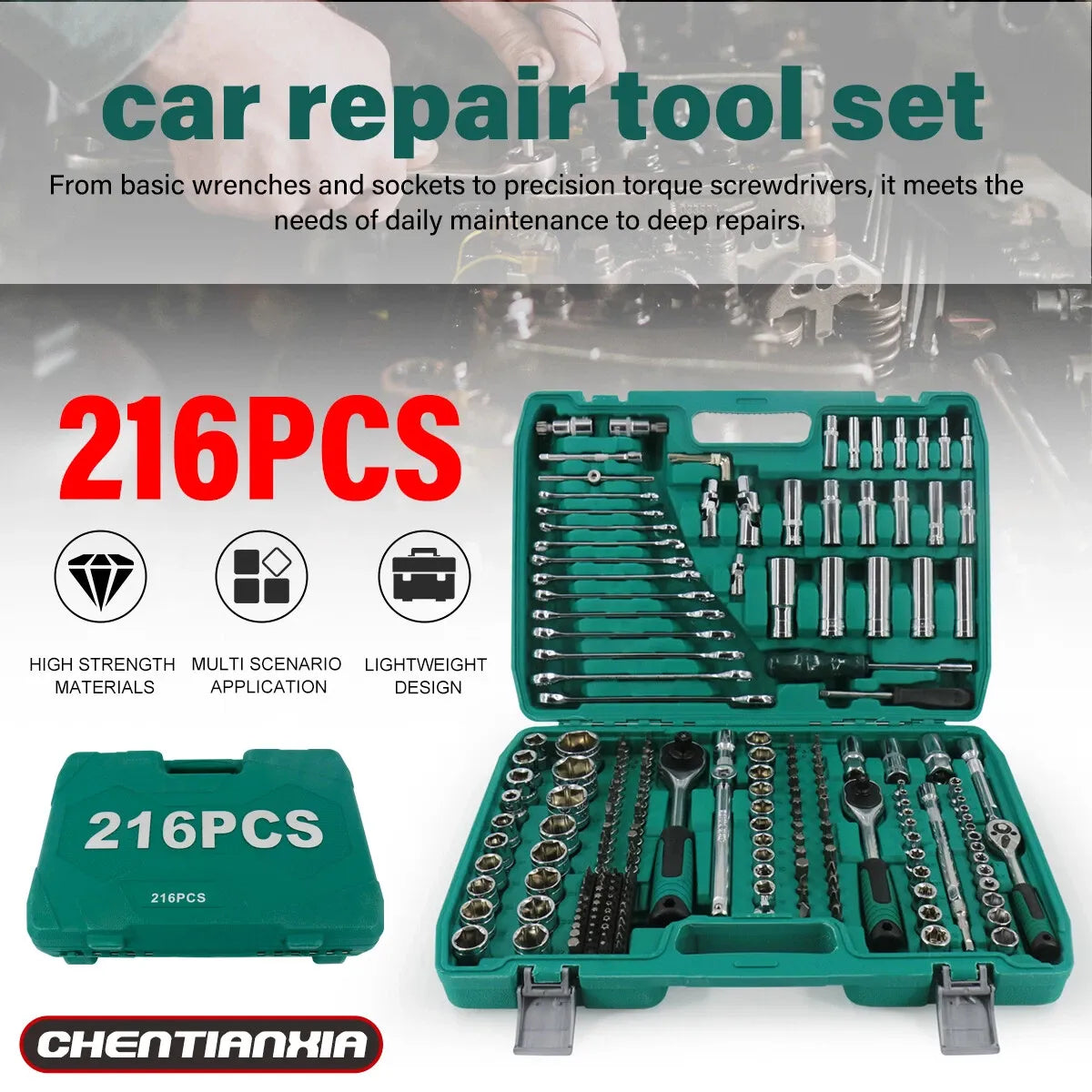 216PCS Socket Set Kit Mechanics Tool Ratchet Wrench Car Repair Tool Set W/ Case