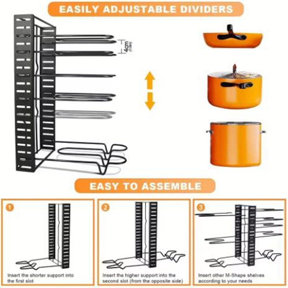 Metal 5/8 Tiers Pan Pot Organizer Bilateral Pot Rack Organizer Kitchen