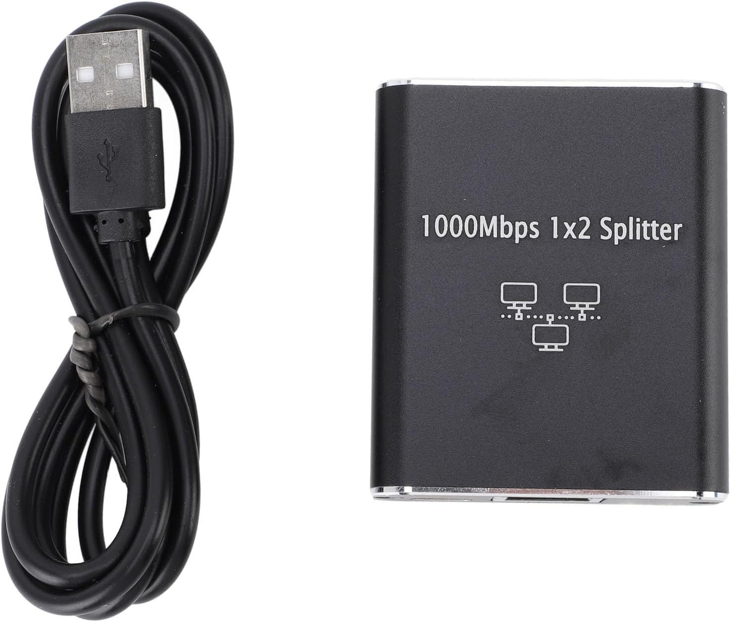 RJ45 Splitter, 1000Mbps Gigabit Ethernet Splitter with USB Power Cable, Aluminum Alloy for Computer, TV, Game Console