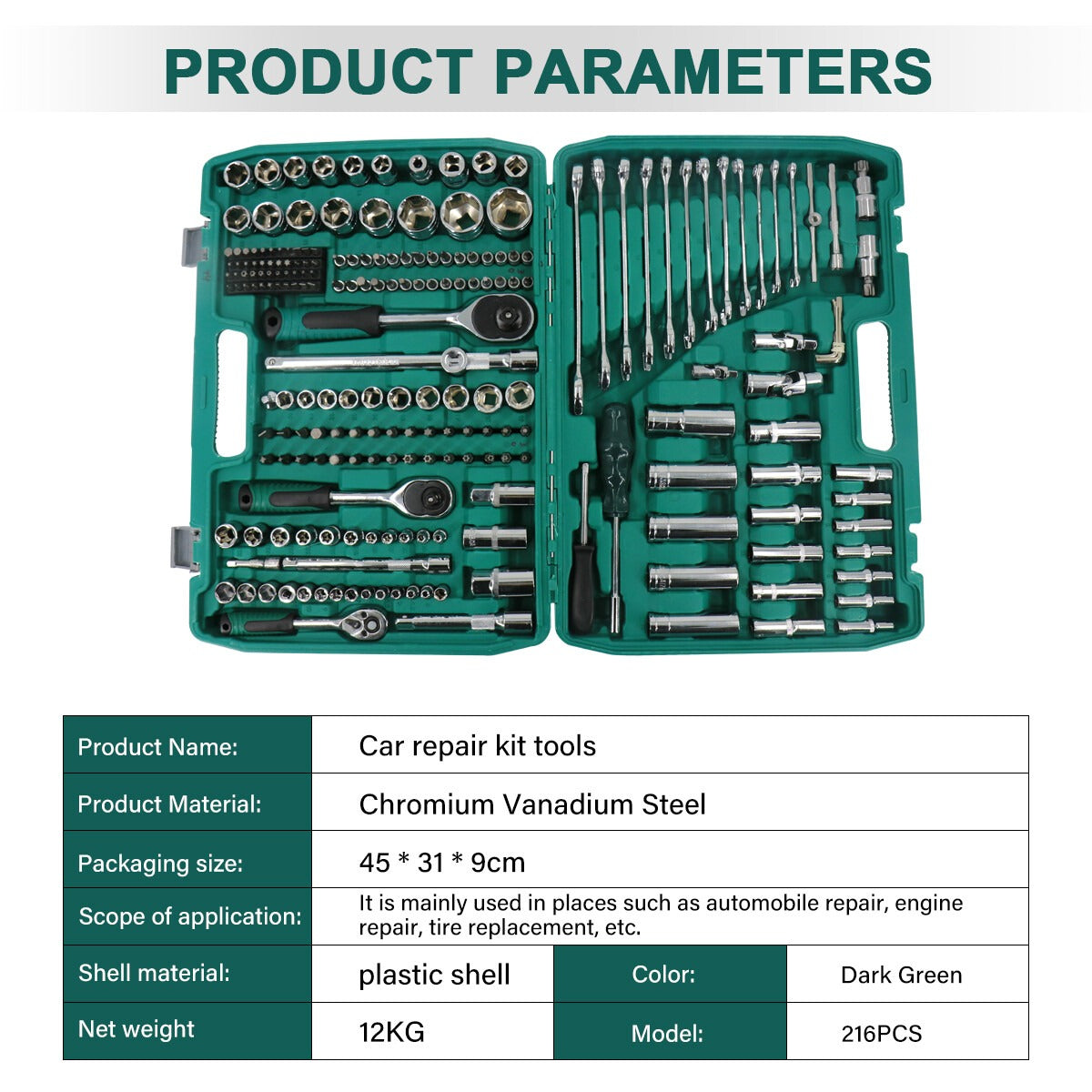 216PCS Socket Set Kit Mechanics Tool Ratchet Wrench Car Repair Tool Set W/ Case