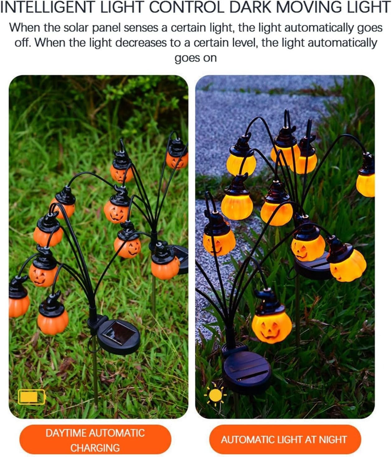 Halloween Pumpkin Lantern Solar Garden Lights for Yard Decoration Solar Ground Plug in Lantern Outdoor Courtyard Atmosphere Decoration Ghost Festival Lantern String