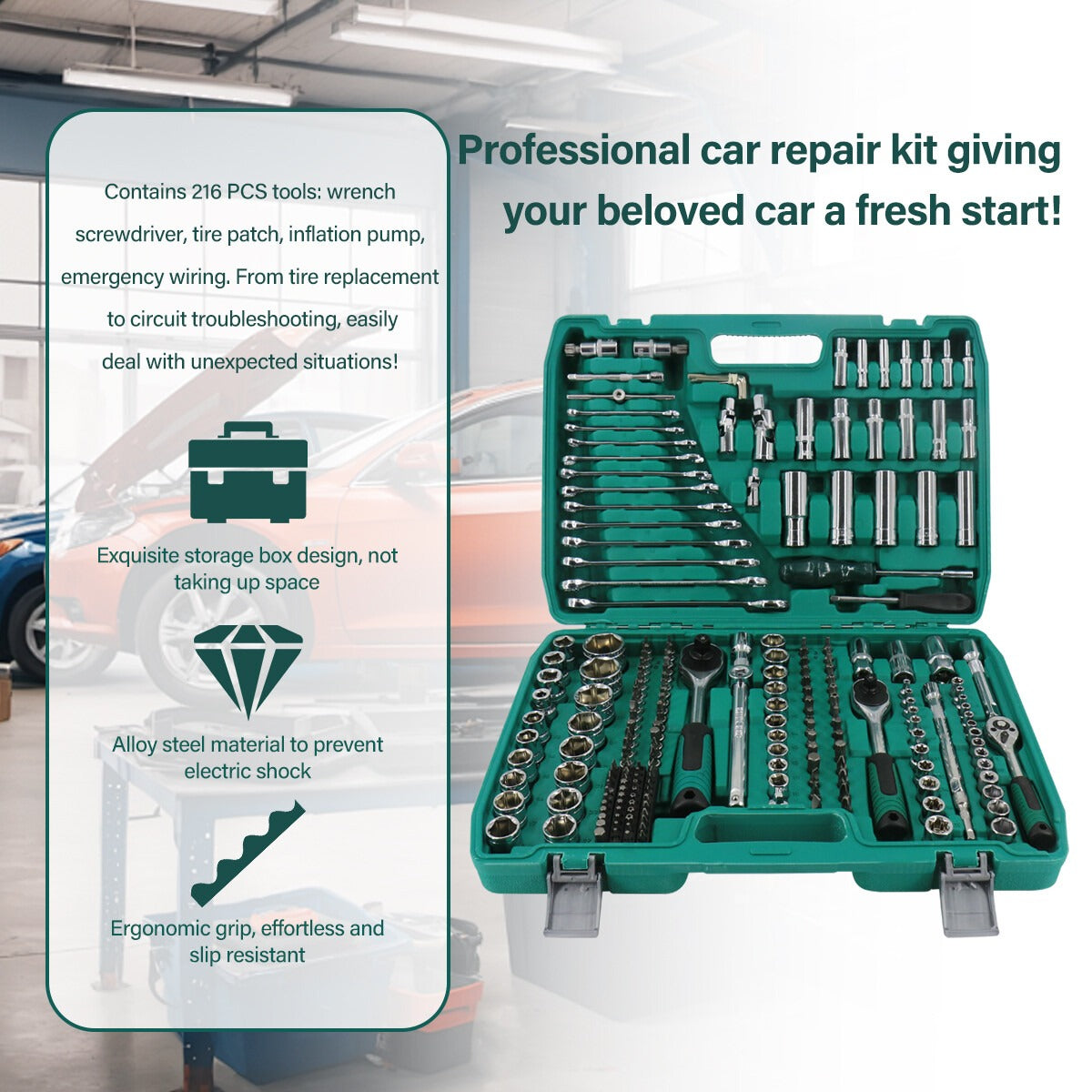 216PCS Socket Set Kit Mechanics Tool Ratchet Wrench Car Repair Tool Set W/ Case