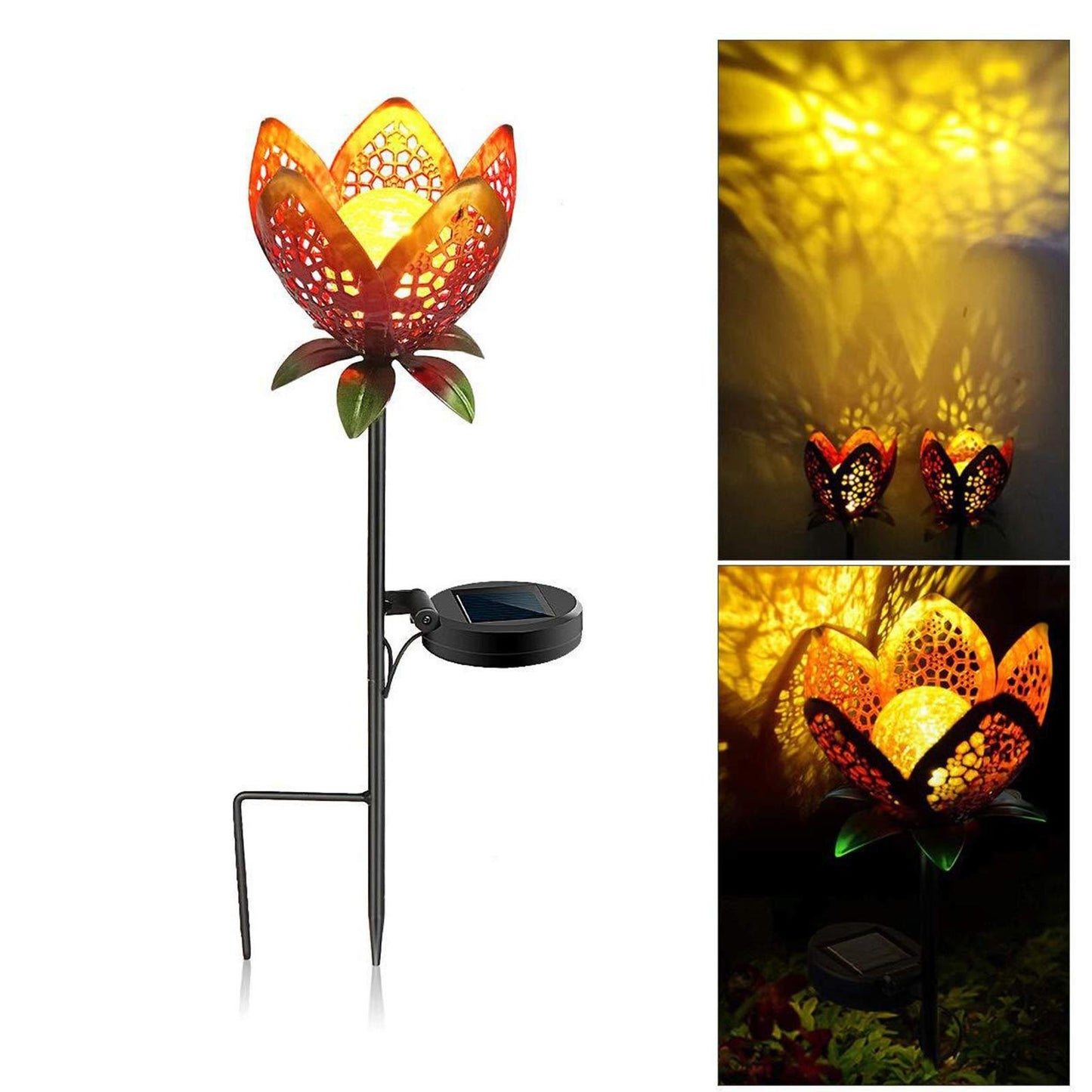 Solar Villa Garden Patio Lights Iron Hollow Petal Outdoor Landscape Decorative Lights Flower Ground