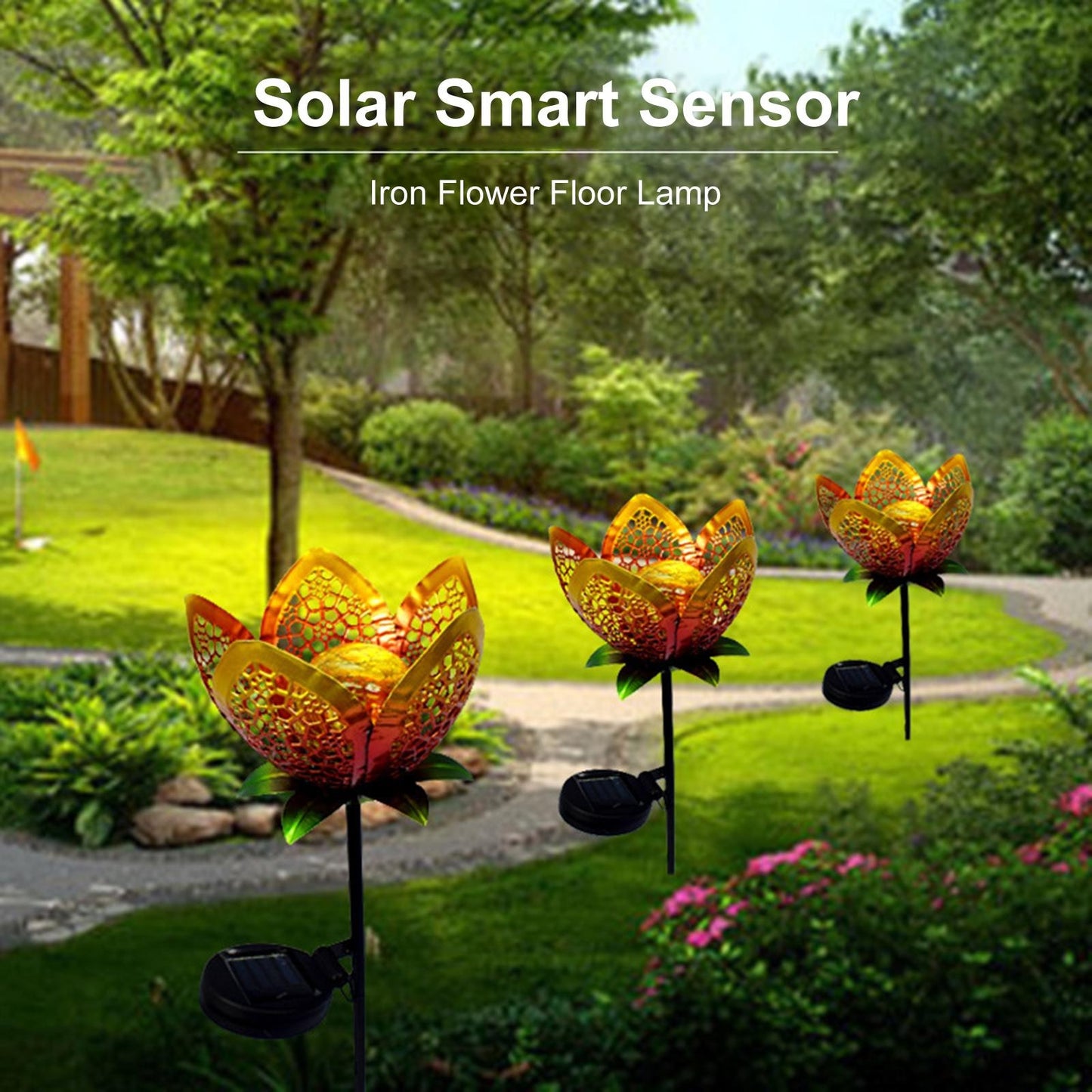 Solar Villa Garden Patio Lights Iron Hollow Petal Outdoor Landscape Decorative Lights Flower Ground