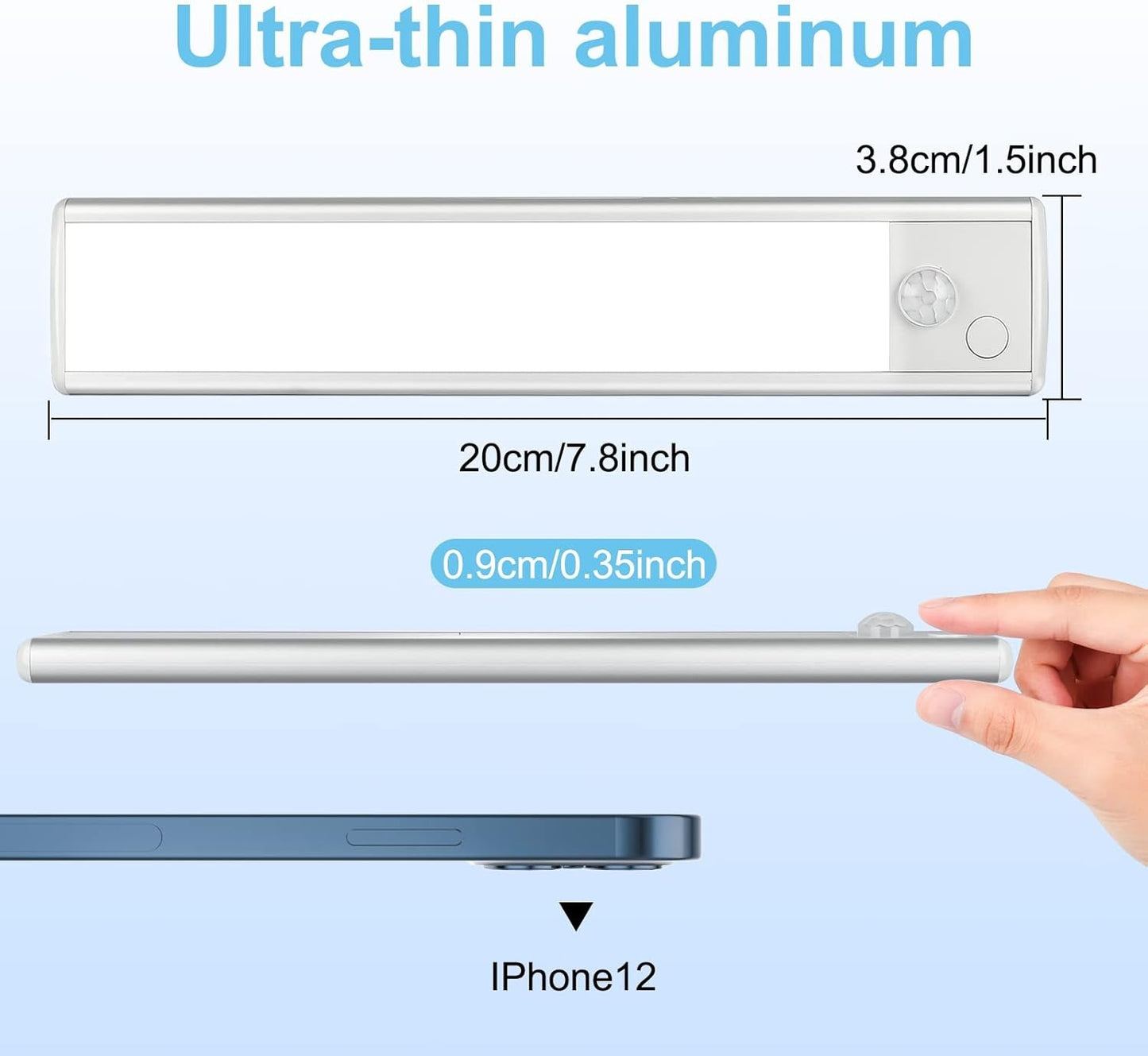 Closet Lights Motion Sensored, 33-Led Dimmable USB Rechargeable Motion Sensor Magnetic Under Cabinet Lights 1100mAh Battery Operated White Strip Lighting