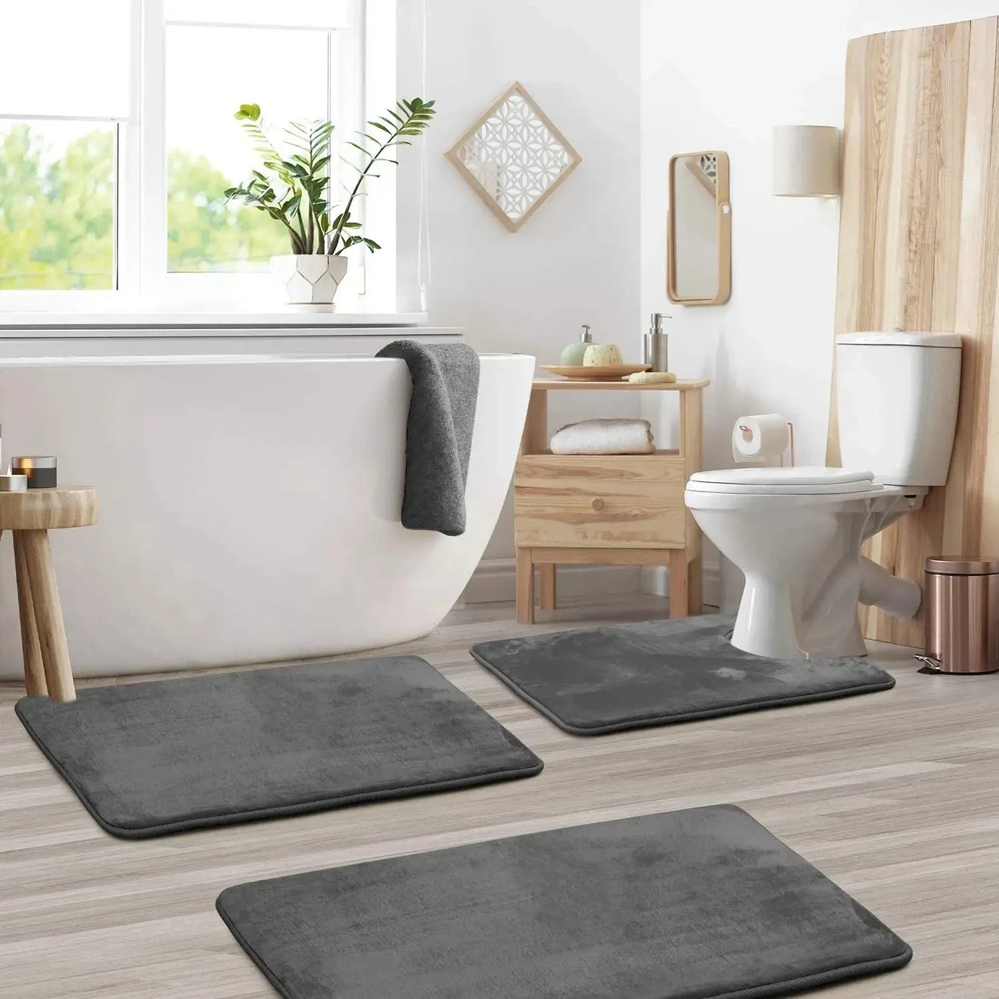 Bathroom Rugs Velvet Memory Foam Non-Slip Bath Rugs Machine Wash Dries Quickly