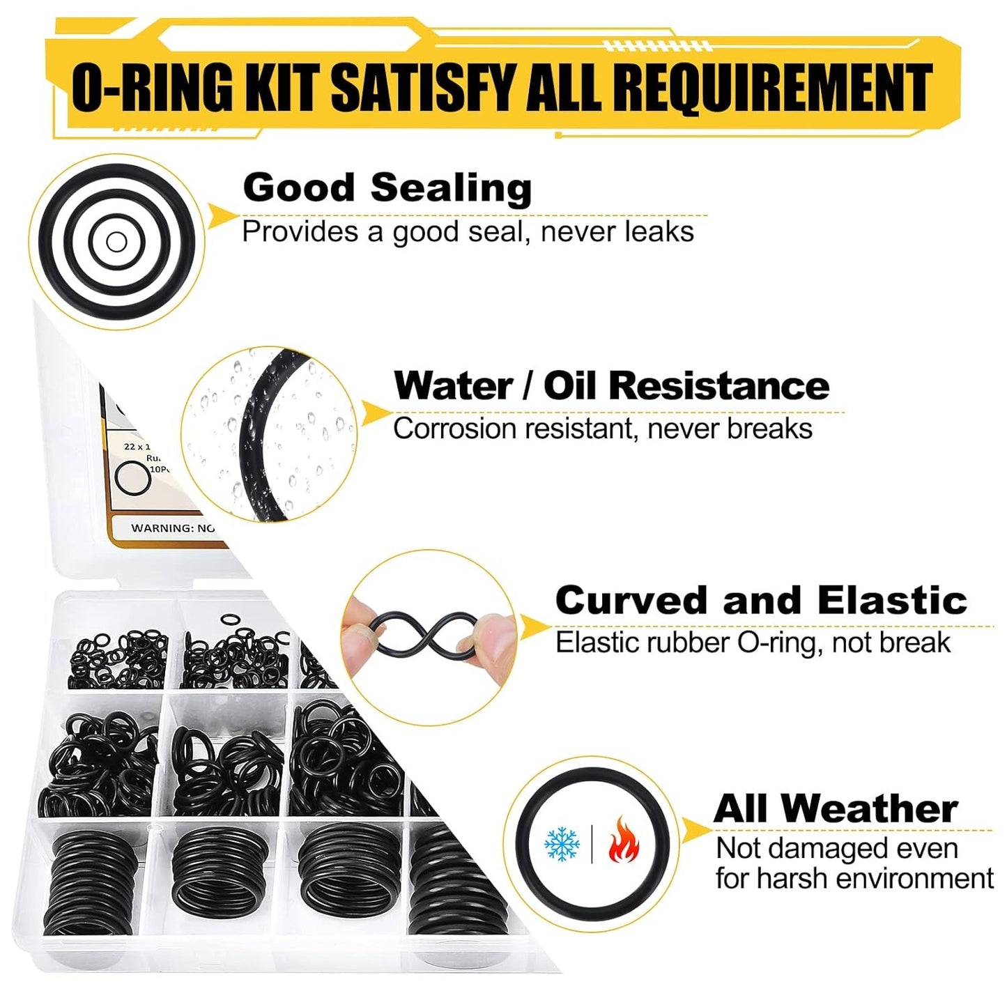 O Ring Assortment Kit with Pick & Hook Set Kit for Hose, Faucet, Automotive, Air and Gas Sealing Repair