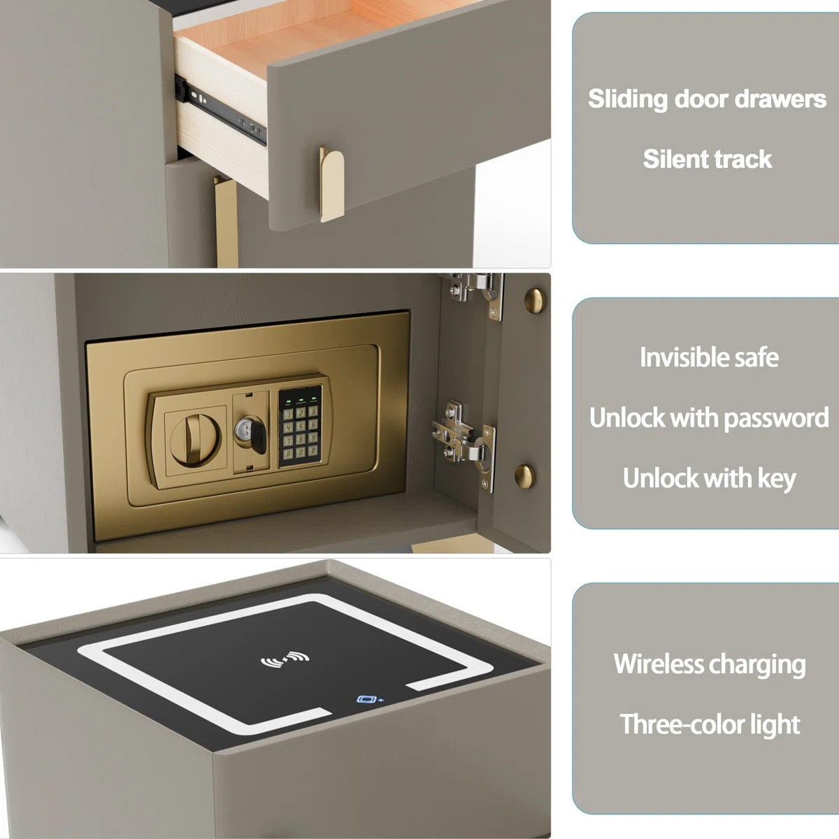 Smart Nightstands with Wireless Charging, USB Port, LED Lights and Speaker