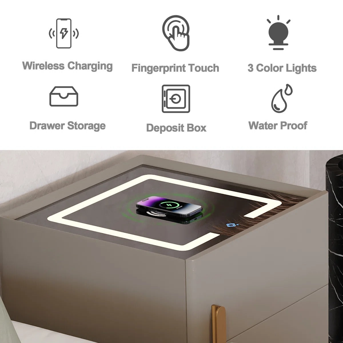 Smart Nightstands with Wireless Charging, USB Port, LED Lights and Speaker