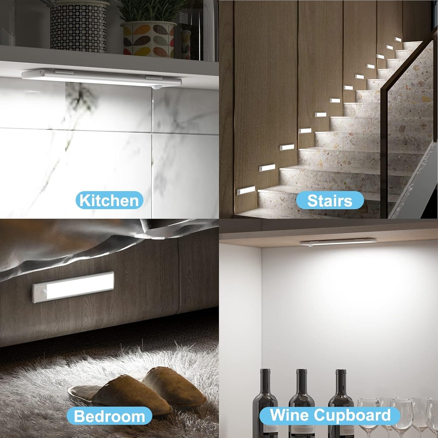 Closet Lights Motion Sensored, 33-Led Dimmable USB Rechargeable Motion Sensor Magnetic Under Cabinet Lights 1100mAh Battery Operated White Strip Lighting