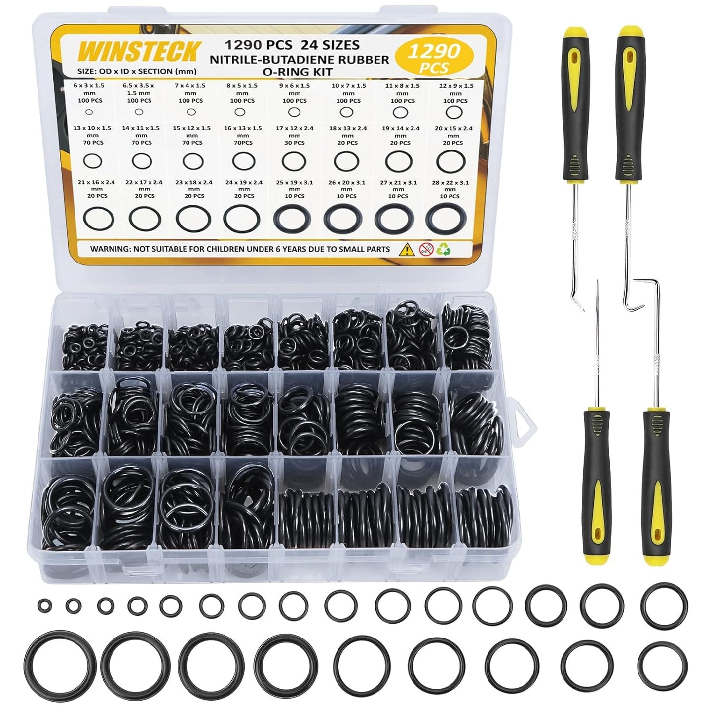 O Ring Assortment Kit with Pick & Hook Set Kit for Hose, Faucet, Automotive, Air and Gas Sealing Repair