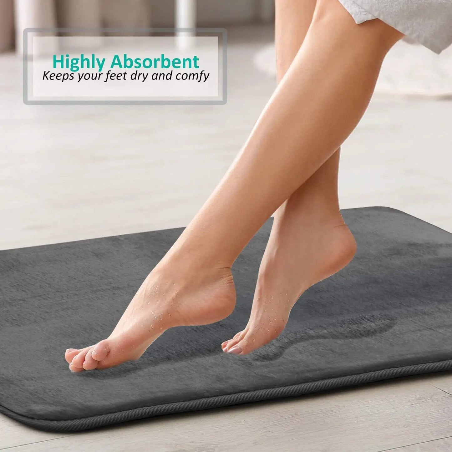 Bathroom Rugs Velvet Memory Foam Non-Slip Bath Rugs Machine Wash Dries Quickly