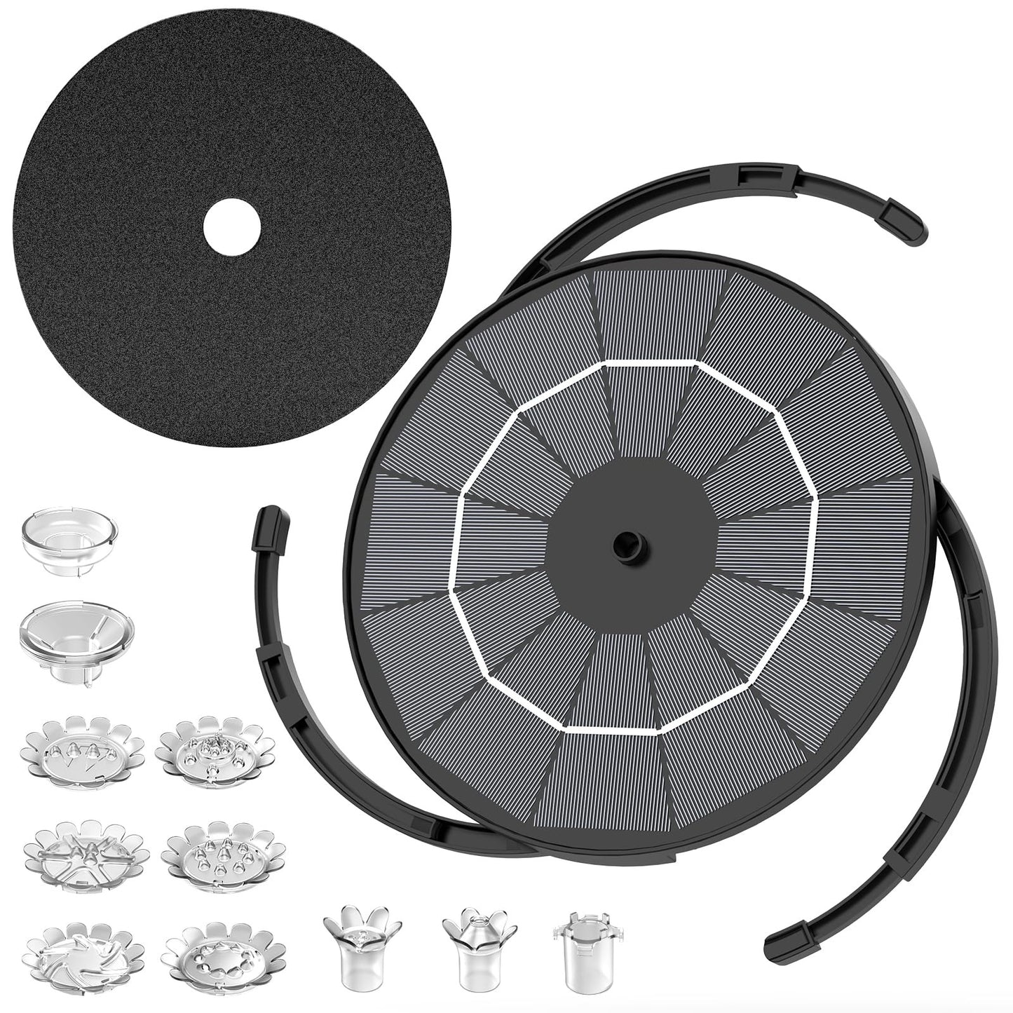 5 Inch Solar Water Pump, 7V/1.7W 200L/h Bird Bath Fountain Pump, w 6 Nozzle, Free Standing Floating Solar Powered Water Fountain Pump for Bird Bath, Garden, Pond, Pool, Outdoor