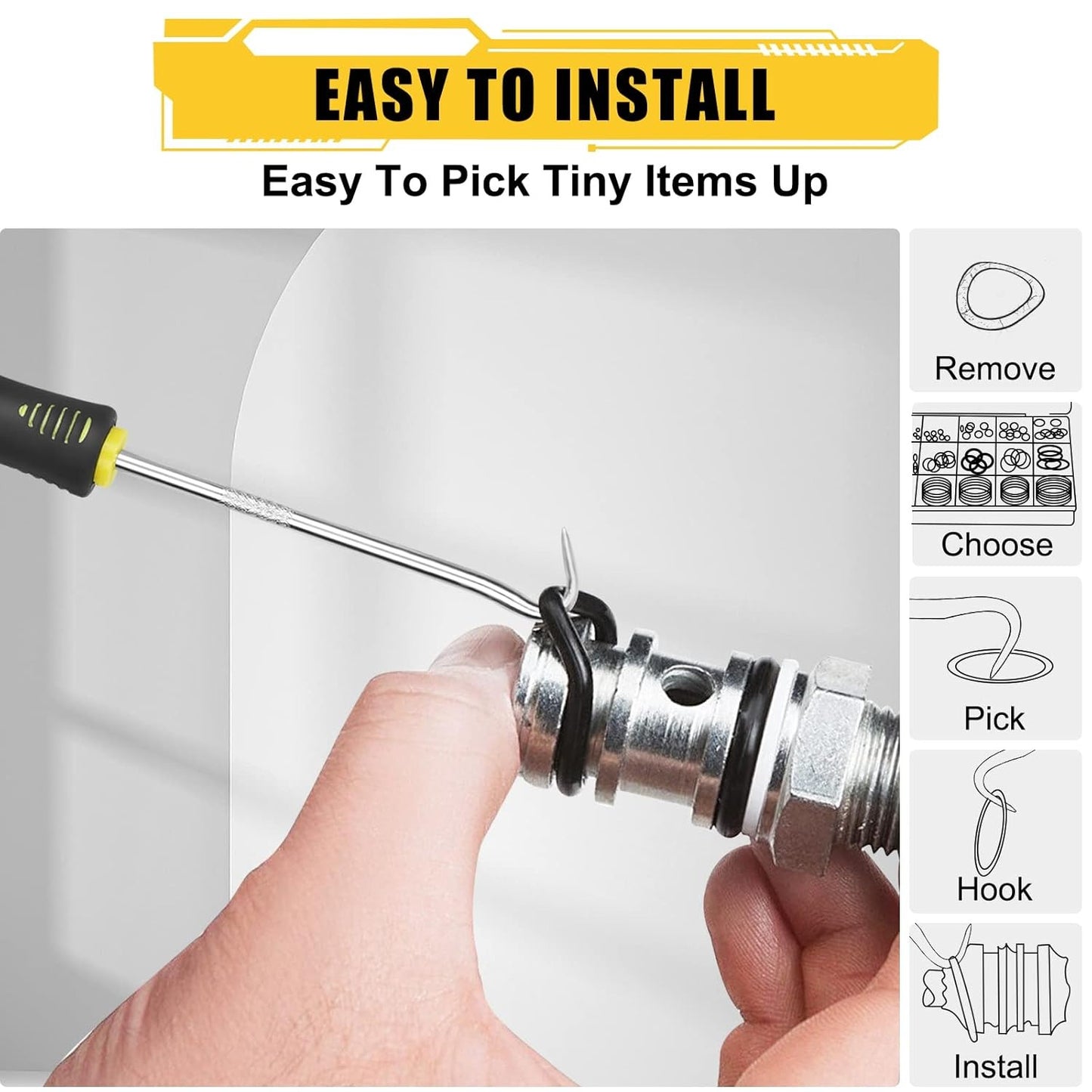 O Ring Assortment Kit with Pick & Hook Set Kit for Hose, Faucet, Automotive, Air and Gas Sealing Repair