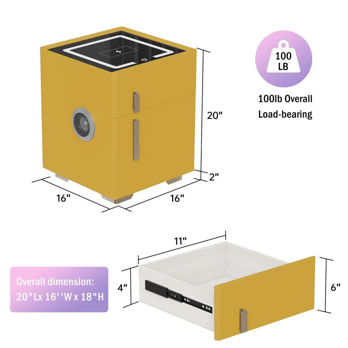 Smart Nightstands with Wireless Charging, USB Port, LED Lights and Speaker