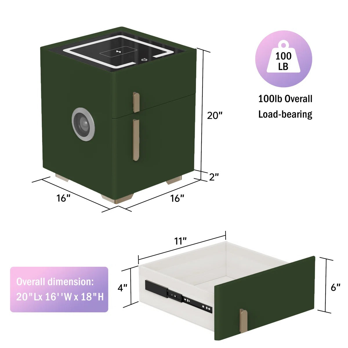 Smart Nightstands with Wireless Charging, USB Port, LED Lights and Speaker
