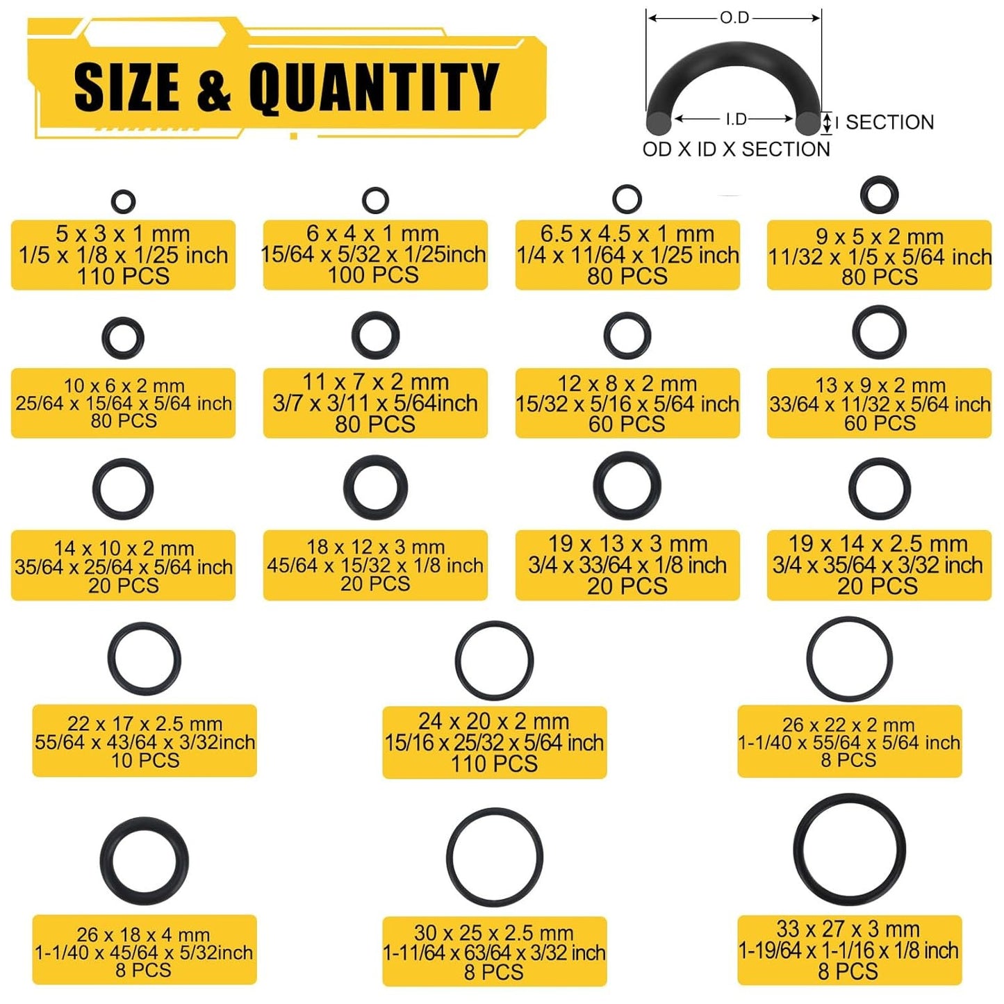 O Ring Assortment Kit with Pick & Hook Set Kit for Hose, Faucet, Automotive, Air and Gas Sealing Repair