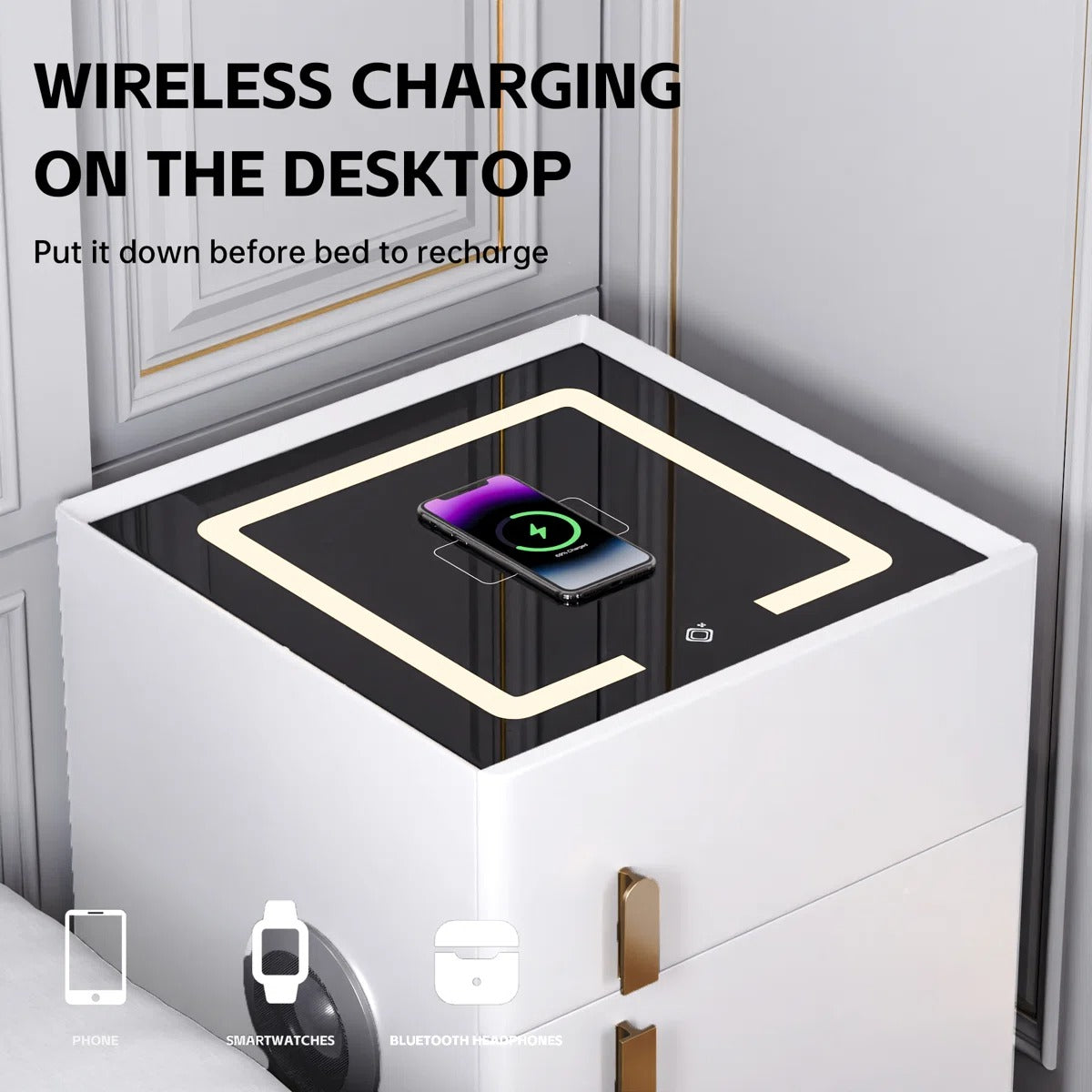 Orange Smart Nightstands with Wireless Charging, USB Port, LED Lights and Speaker