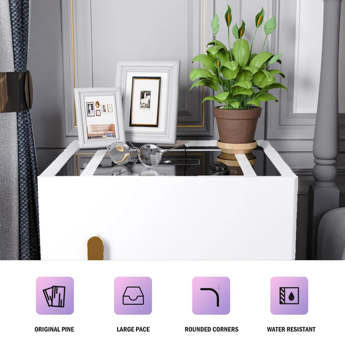 Orange Smart Nightstands with Wireless Charging, USB Port, LED Lights and Speaker