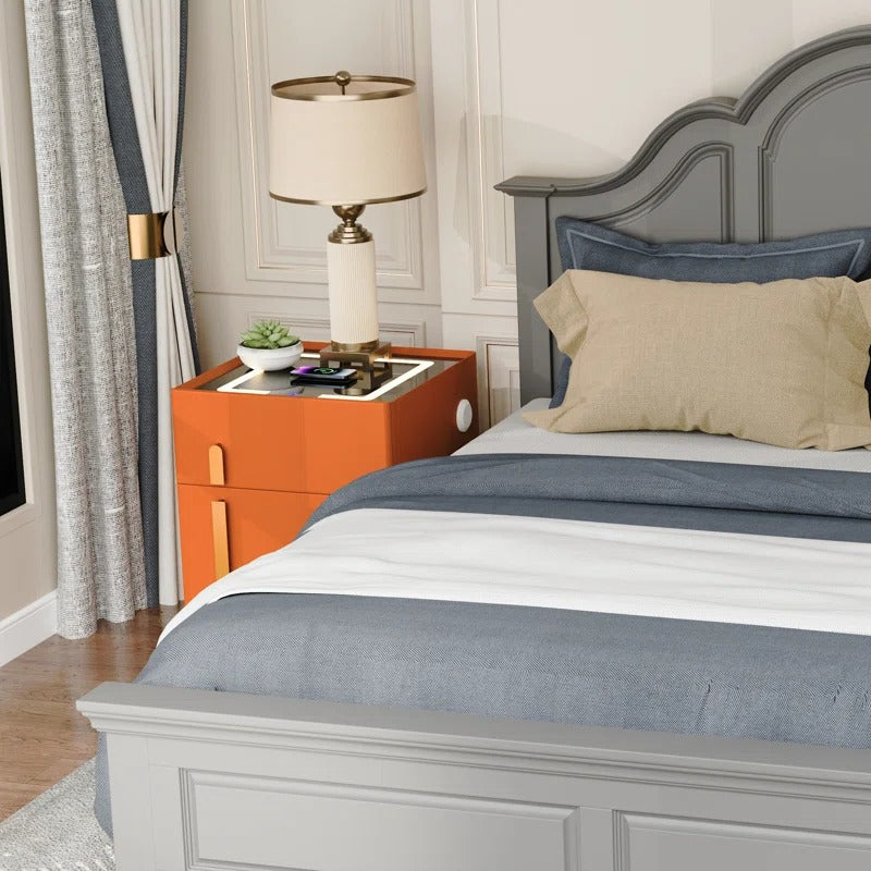Orange Smart Nightstands with Wireless Charging, USB Port, LED Lights and Speaker