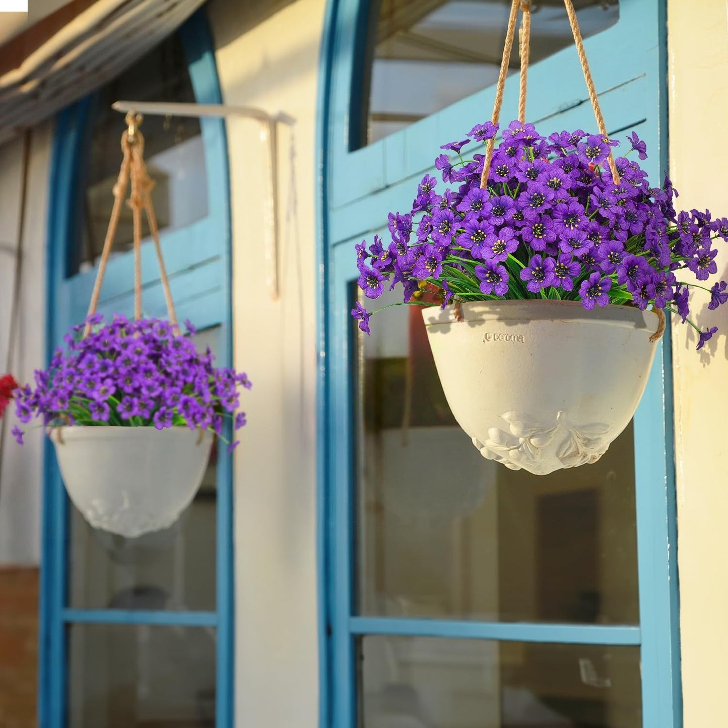 Outdoor Artificial Flowers 21 UV Resistant Bundles Fake Flower Plastic Plants Faux Silk Flowers Porch Hanging Garden Porch Window Box Decorating