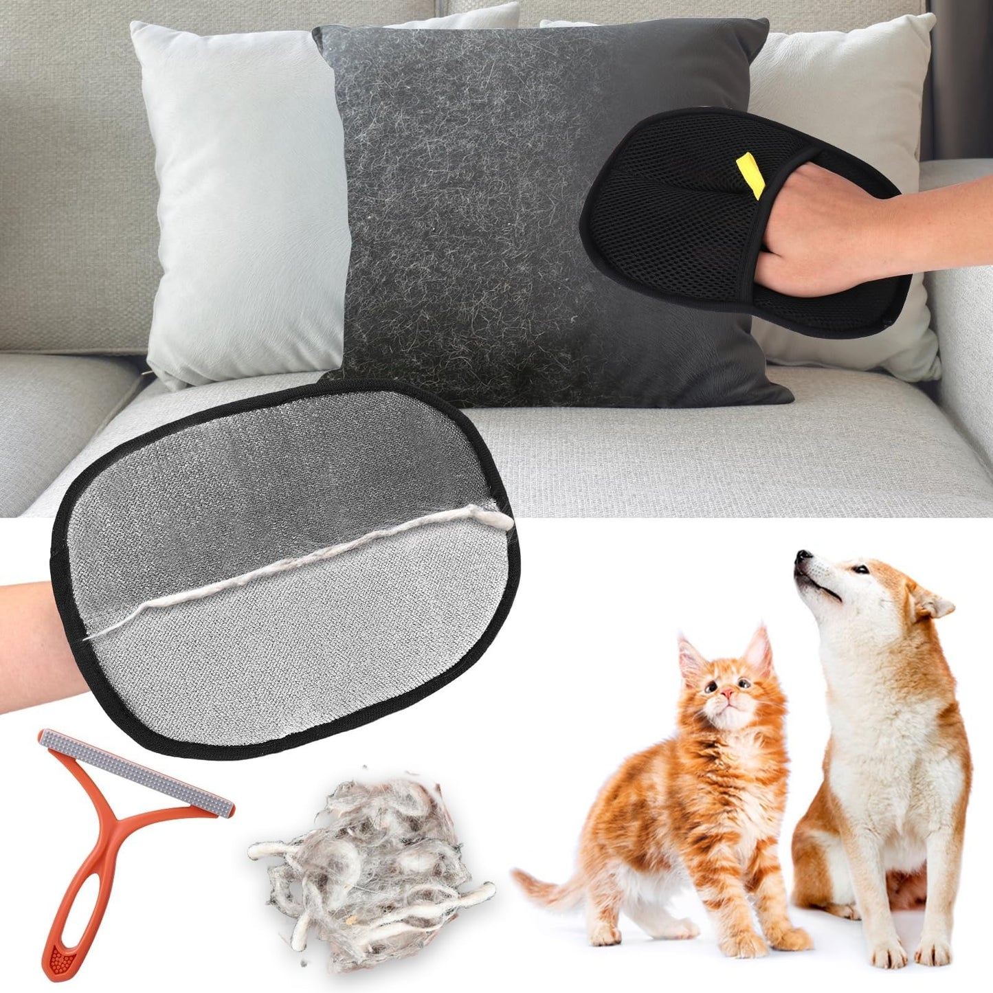 Pet Hair Remover, Pet Hair Remover Glove,Hair Remover, Electrostatic Pets Fur Remove Mitt, Reusable Double Sided Cat Dog Grooming Glove
