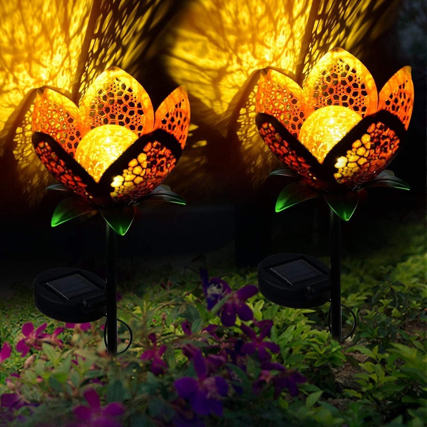 Solar Villa Garden Patio Lights Iron Hollow Petal Outdoor Landscape Decorative Lights Flower Ground