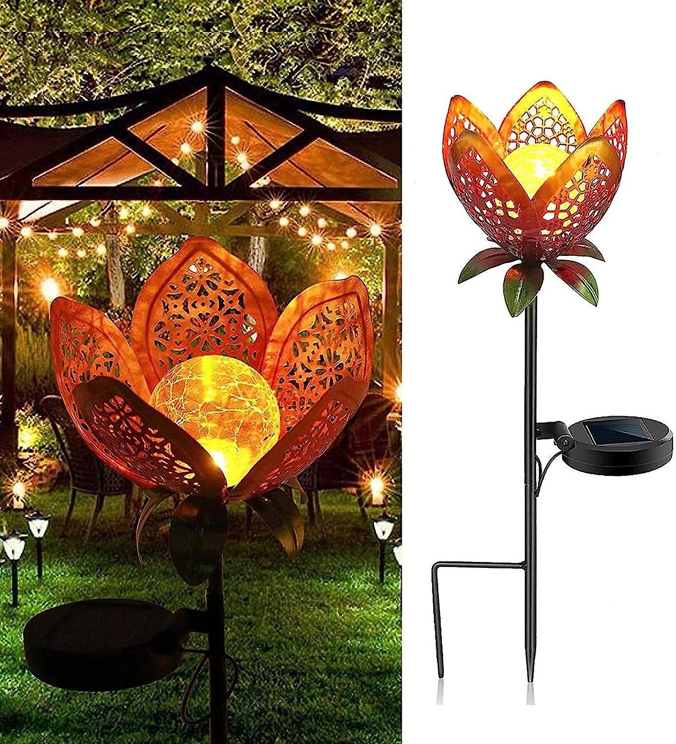Solar Villa Garden Patio Lights Iron Hollow Petal Outdoor Landscape Decorative Lights Flower Ground