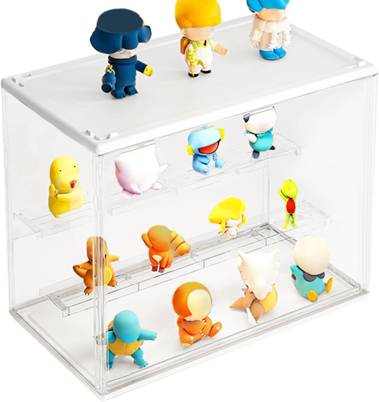 Clear Display Case for Action Figures 3-Tier Detachable Display Stand Stackable Storage Box with Magnetic Door Transparent Showcase for Collectibles Figurines Toys Mini Dolls