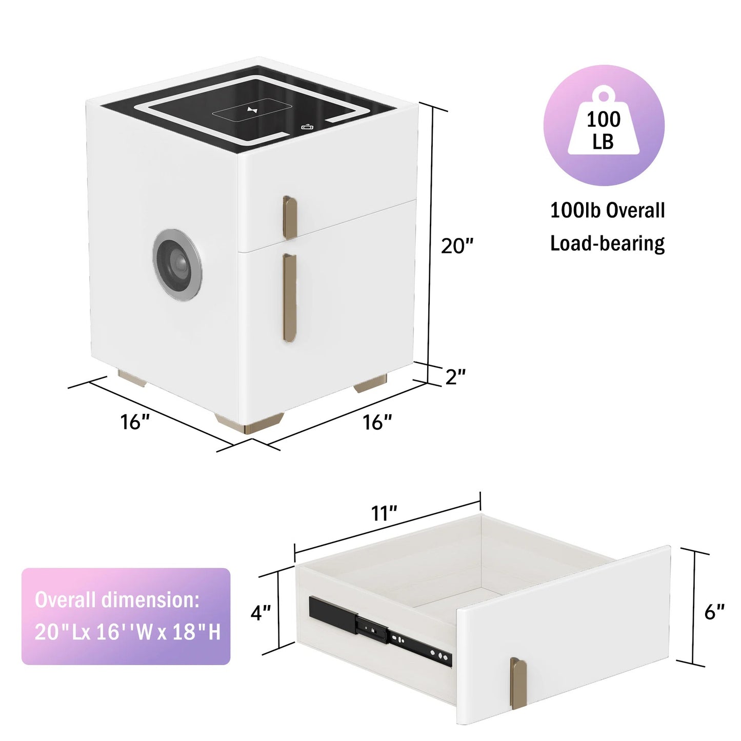 Orange Smart Nightstands with Wireless Charging, USB Port, LED Lights and Speaker