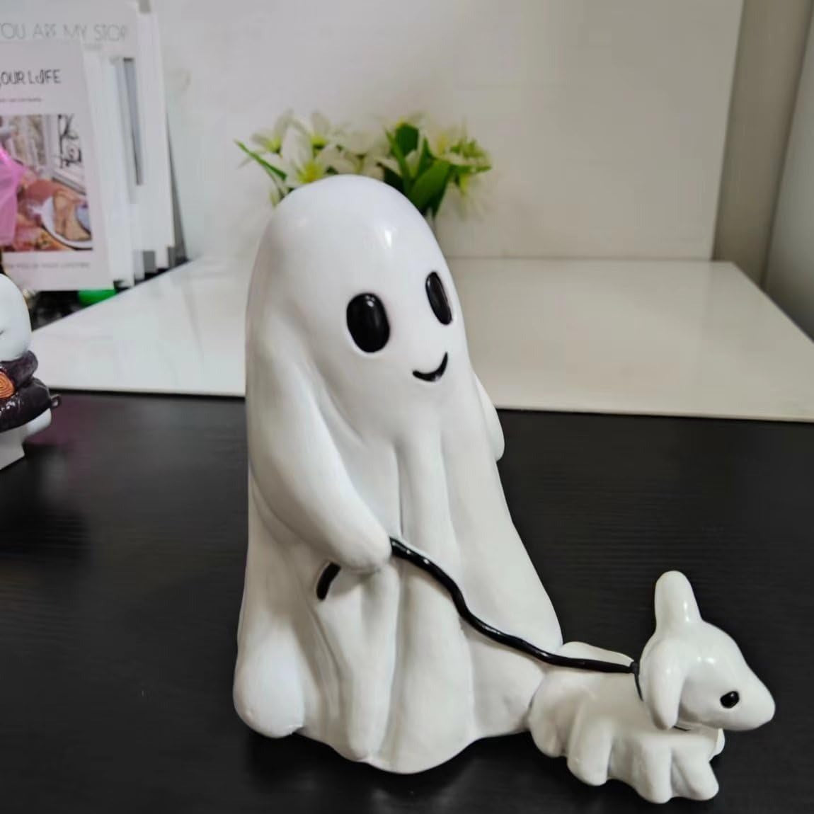 Ghost Walking Dog Statue Cute Halloween Decoration Spooky Resin Ghost Dog Figurine Fun Halloween Tabletop Decor