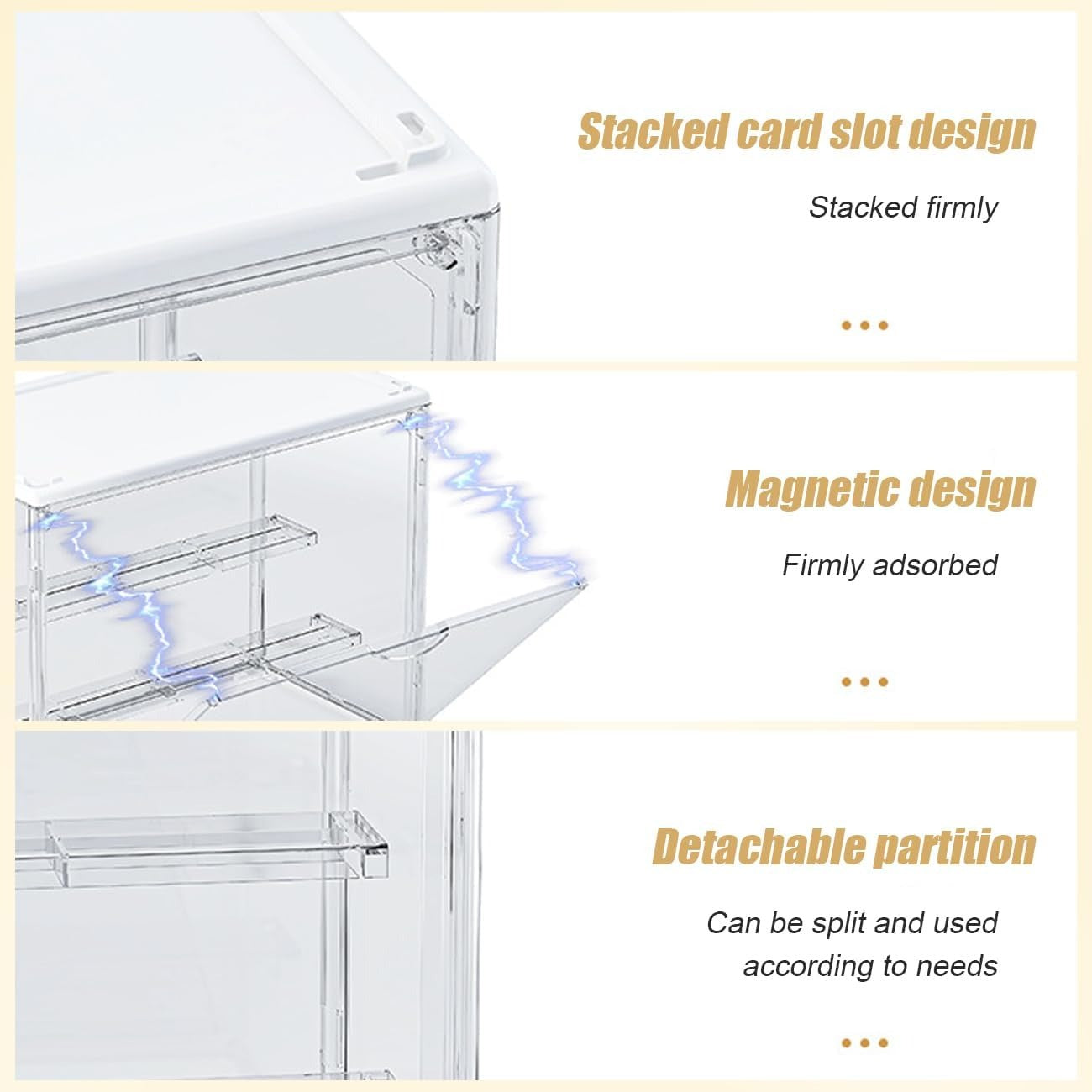 Clear Display Case for Action Figures 3-Tier Detachable Display Stand Stackable Storage Box with Magnetic Door Transparent Showcase for Collectibles Figurines Toys Mini Dolls
