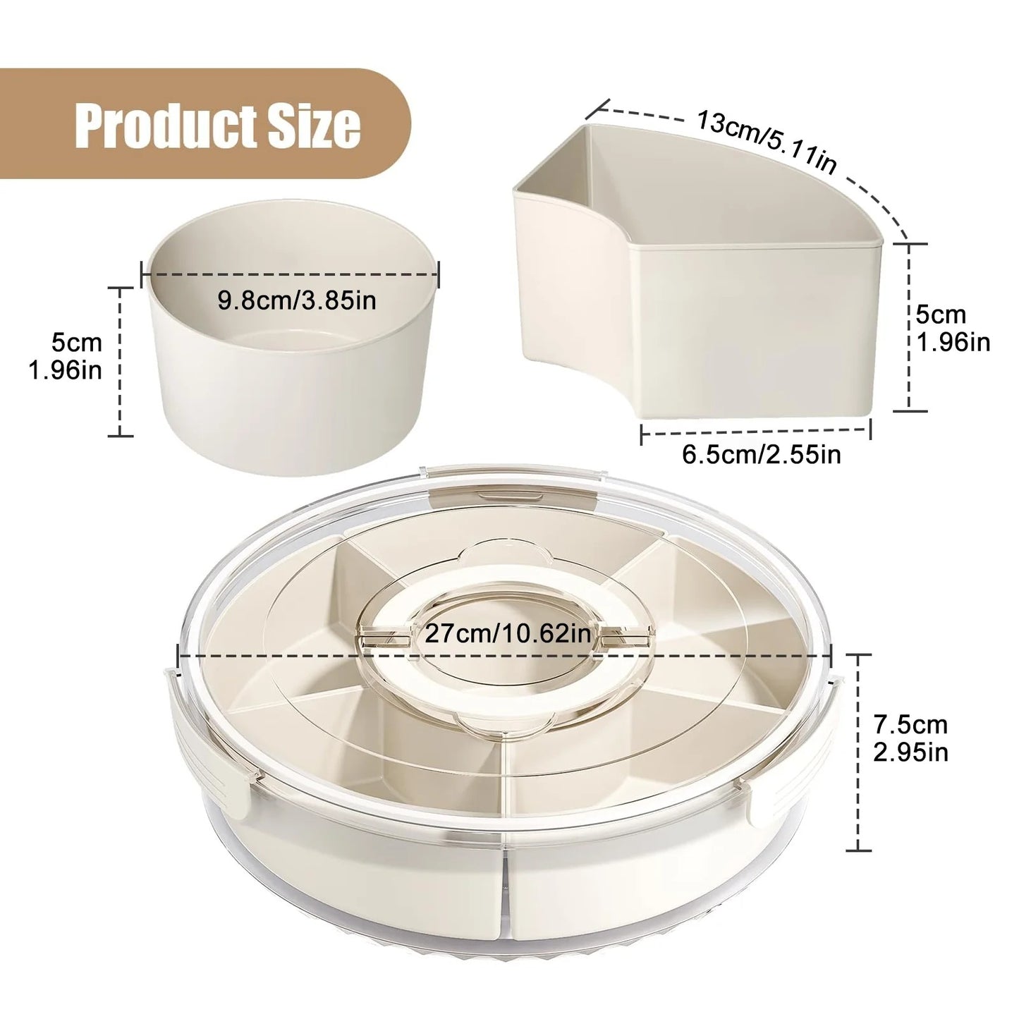 Multi-purpose Food Platter Divided Serving Tray with Lid and Handle