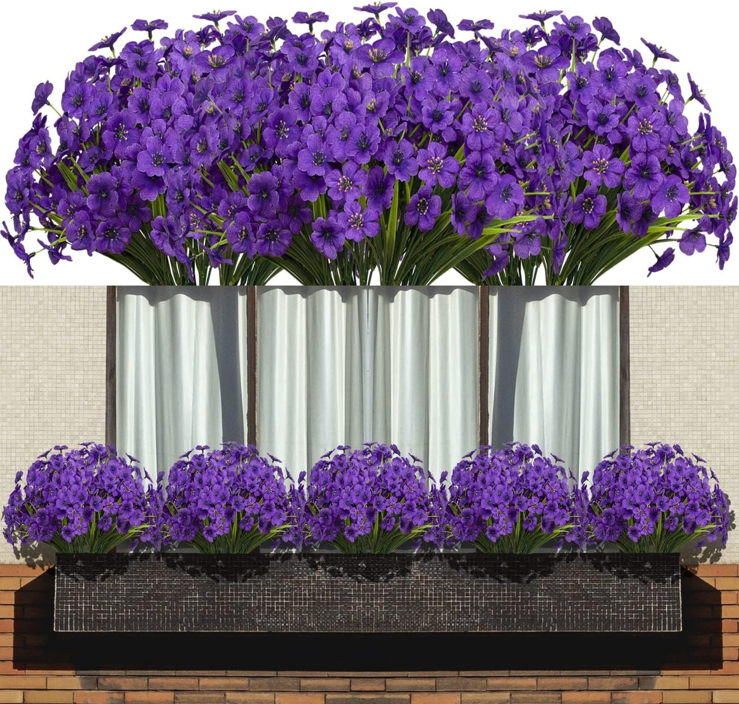 Outdoor Artificial Flowers 21 UV Resistant Bundles Fake Flower Plastic Plants Faux Silk Flowers Porch Hanging Garden Porch Window Box Decorating