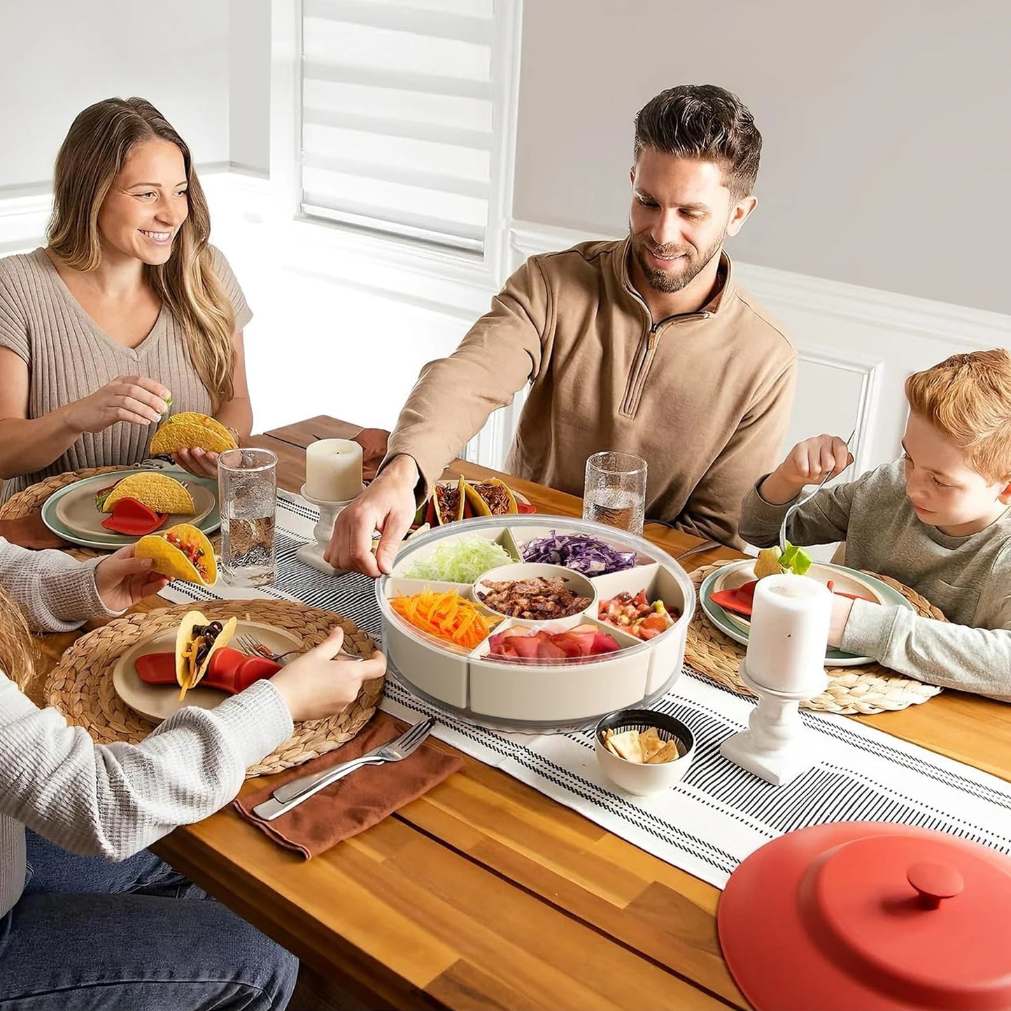 Multi-purpose Food Platter Divided Serving Tray with Lid and Handle
