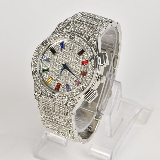Men Luxury Women Watch Classic Stainless Steel Crystal Quartz Round Wristwatches