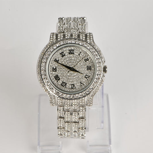 Silver-Tone Stainless Steel Wristwatch Bracelet Rhinestone Unisex's Watches