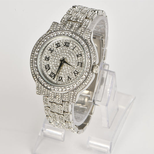 Silver-Tone Stainless Steel Wristwatch Bracelet Rhinestone Unisex's Watches