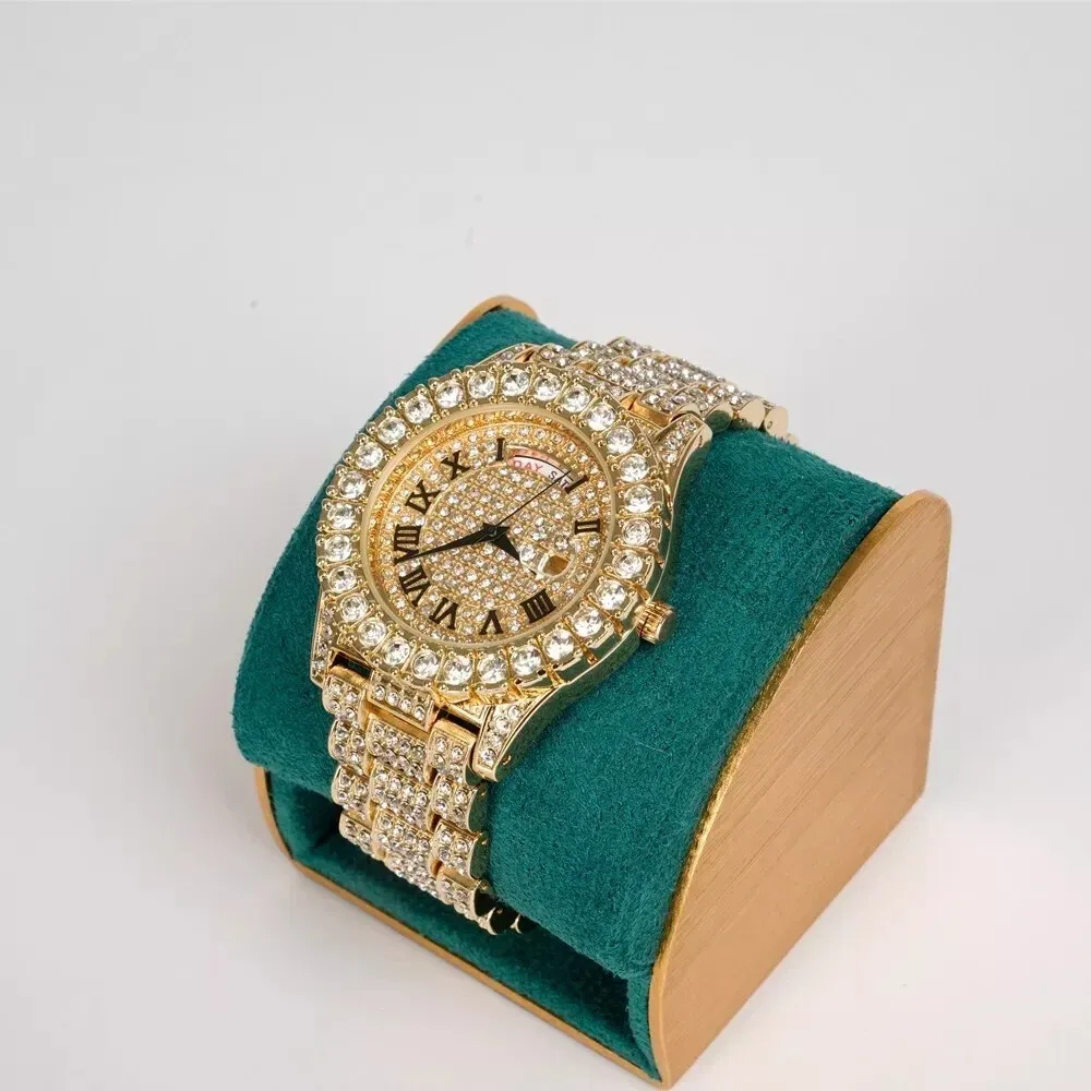 Luxury Rhinestone Watch Stainless Steel Round Bezel Quartz Analog Wrist Watches