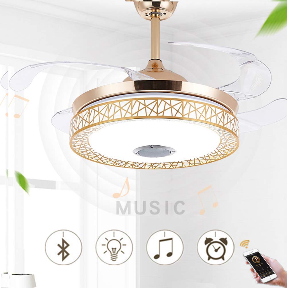 Bluetooth Music Play Ceiling Fan Light Kit Included Gold DS-FZ64